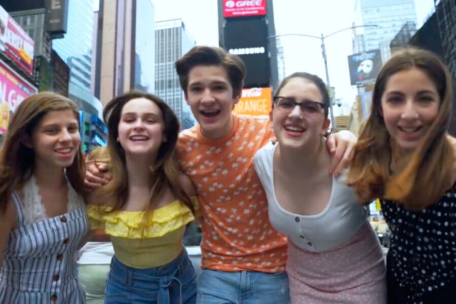 Young musical theatre performers filming a music video in New York City